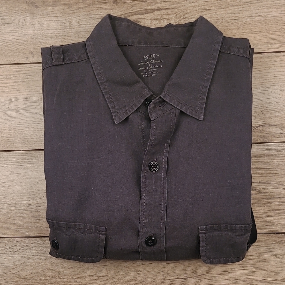 J CREW x Baird McNutt Dark Grey Weave Denim Linen Mens Medium Long Sleeve Shirt